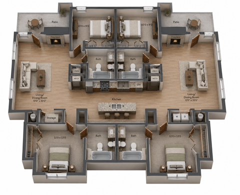 Floor plan for 4 beds, 4 baths, 1800 sqft